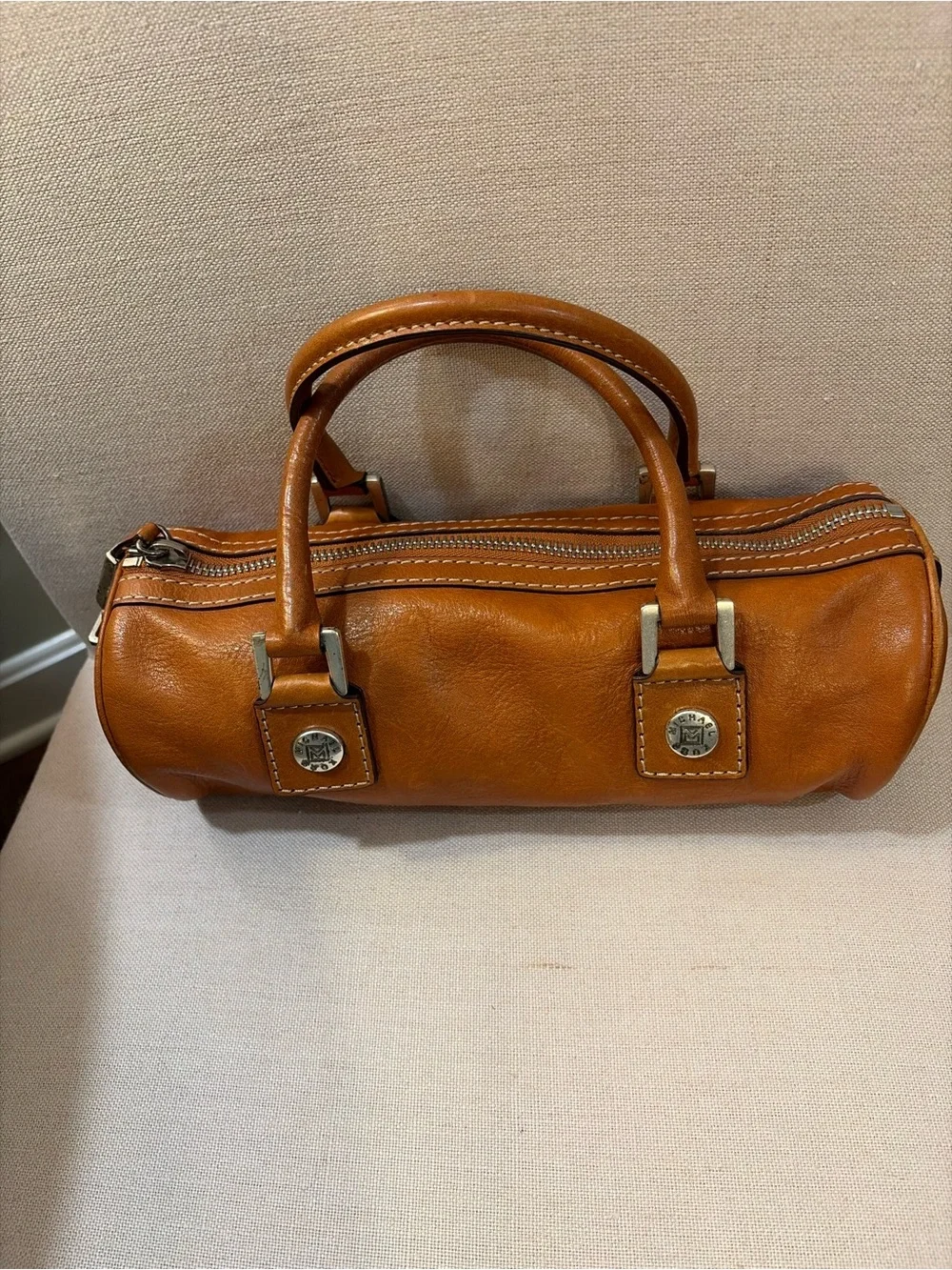 Michael Kors Vintage Brown Leather Barrel Satchel